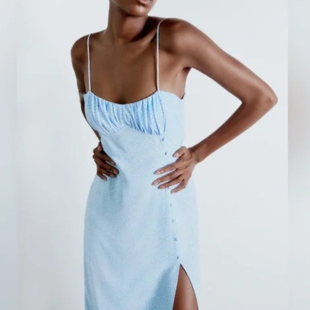 Zara blue leopard print midi dress